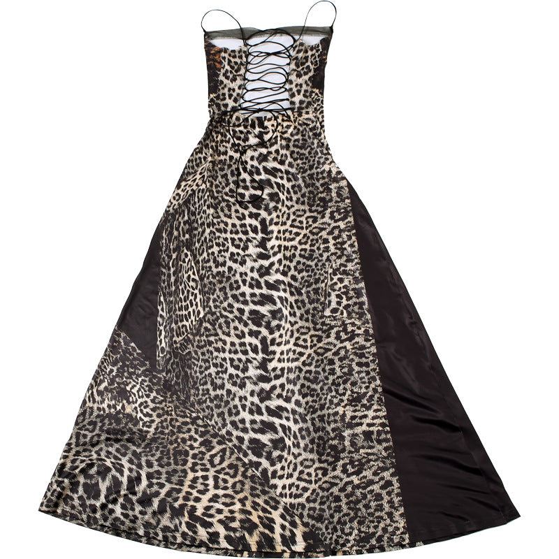 Summer fashion sexy leopard print high waist slim Strap Dress 10