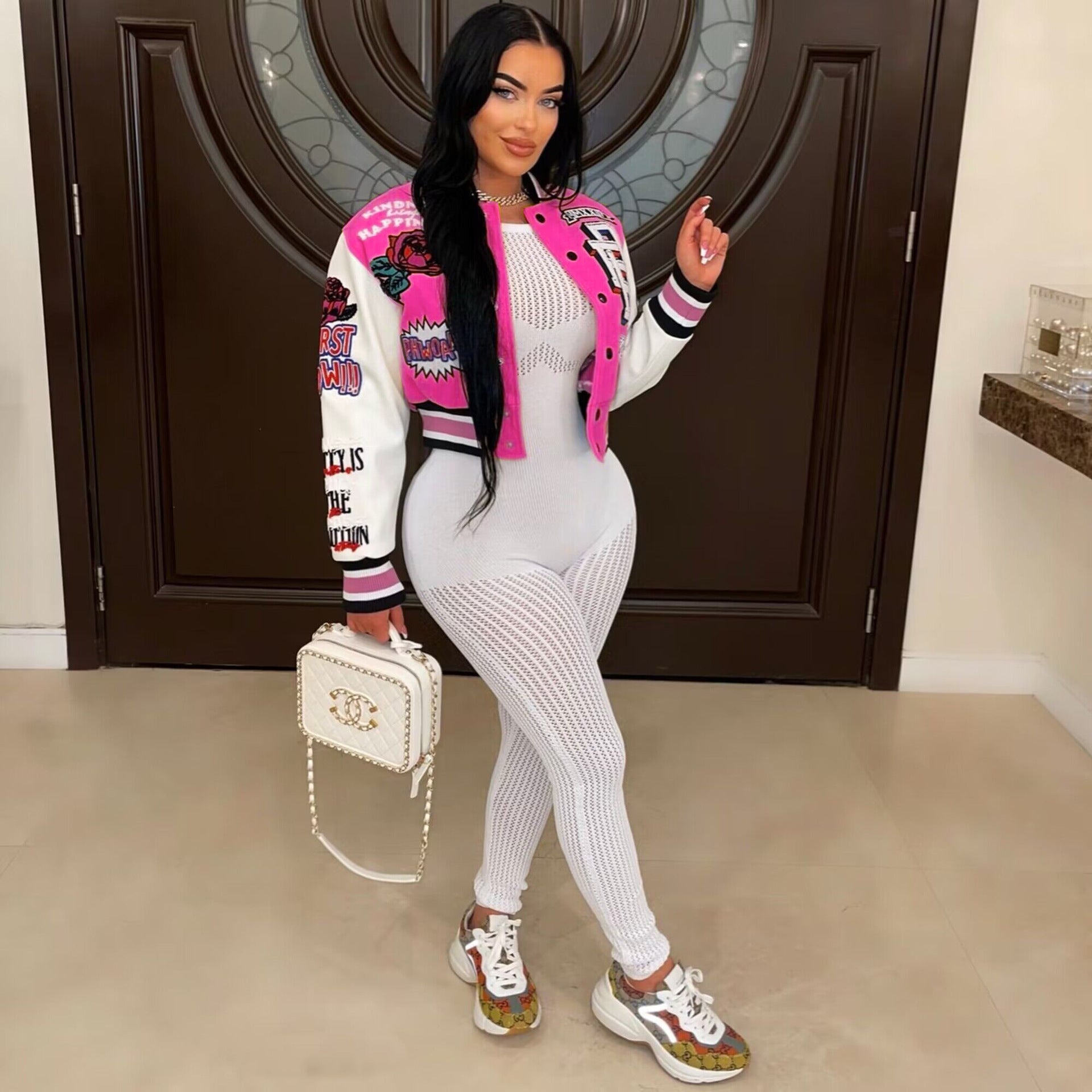 Women Print Baseball Jacket 3