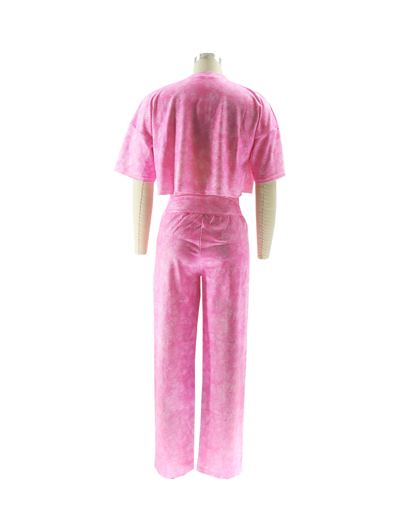 Women Casual Round Neck Top Lace-Up Pant Two-piece Set 12