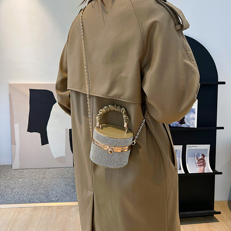 Women Sparkling Diamond Bucket Bag Pleated Chain Shoulder Bag 11