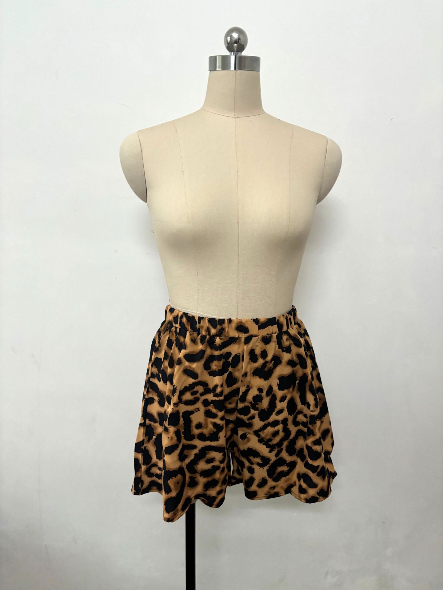 Women Leopard Print Short Sleeve Shirt Shorts Summer Two-Piece Set 10