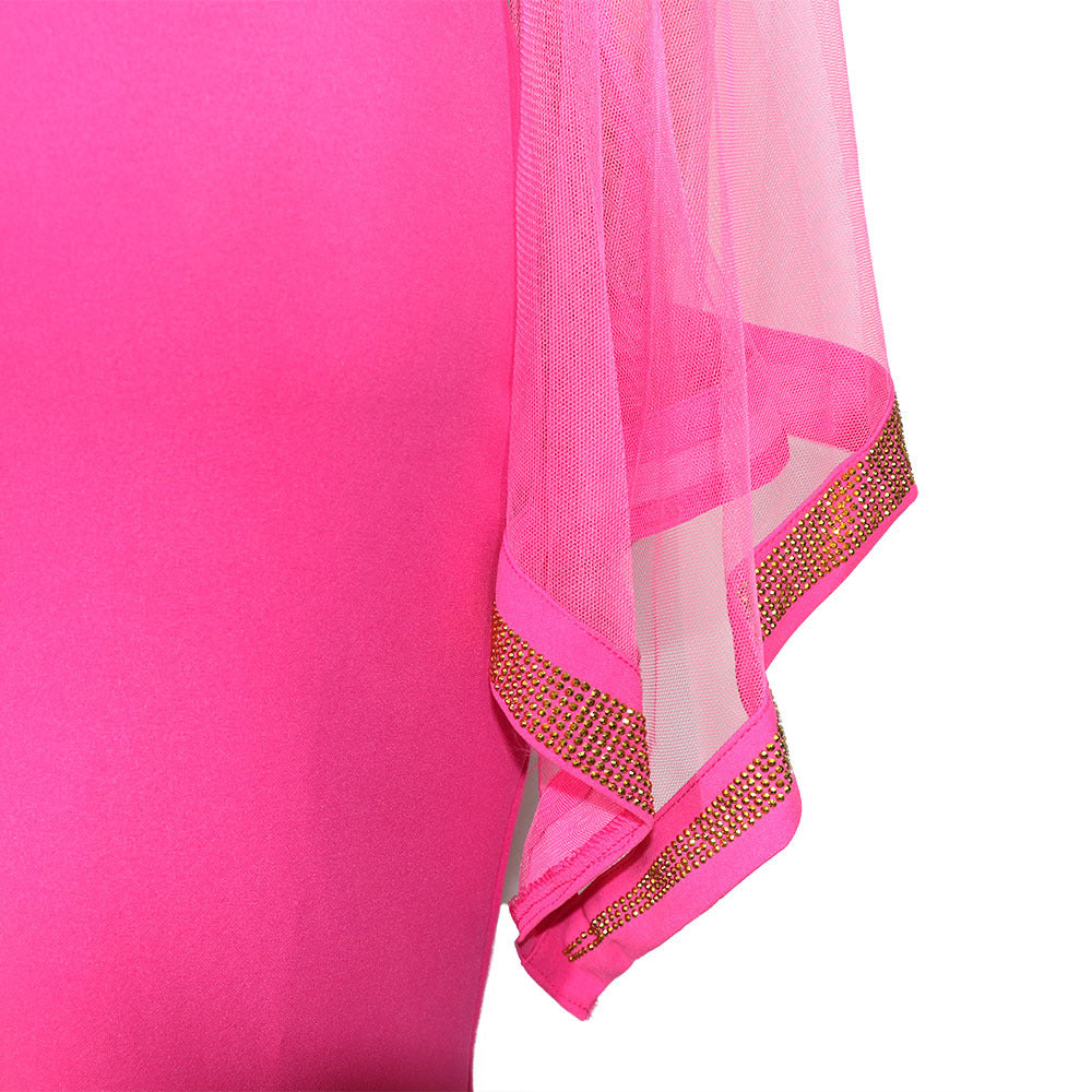 African Fashion Mesh Bell Bottom Sleeve Beaded Fishtail Plus Size Long Dress 10