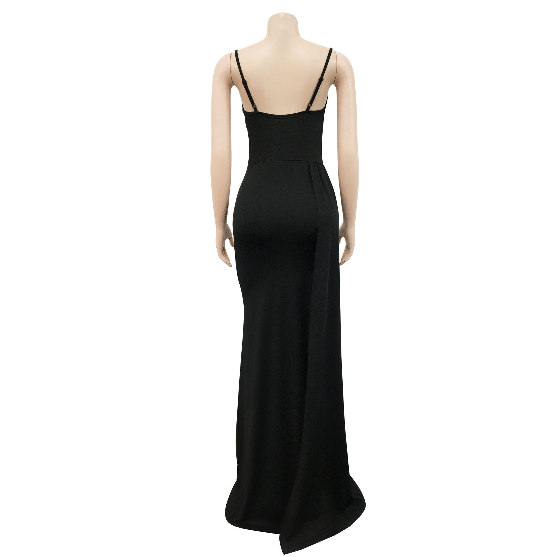 Fashion Women'S Solid Color Strap Backless Slit Evening Dress 19