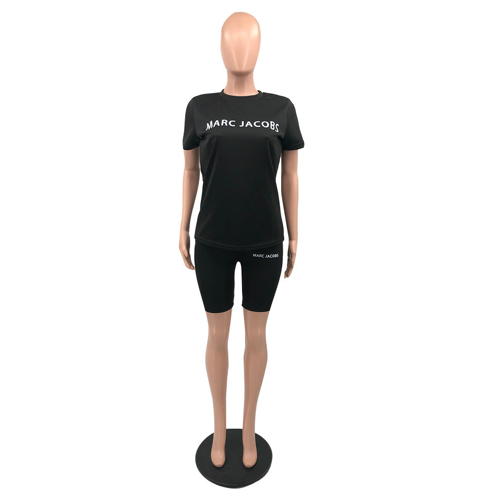 Women Casual Letter Print Short Sleeve Top and Short Two-Piece Set 24