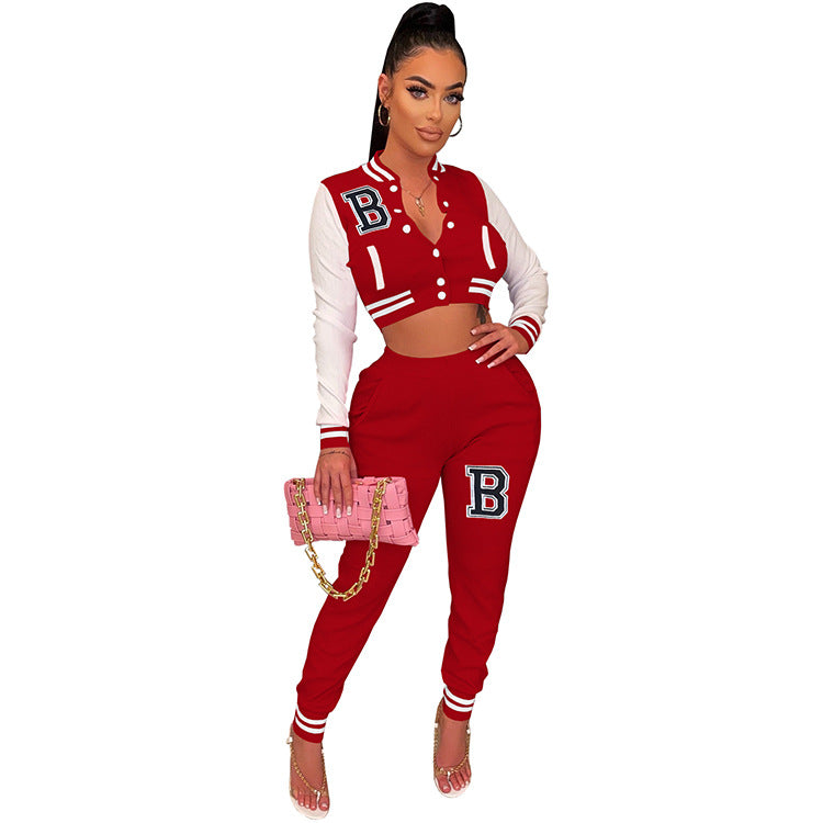 Women's Letter Print Casual Two-Piece Patchwork Tracksuit 3