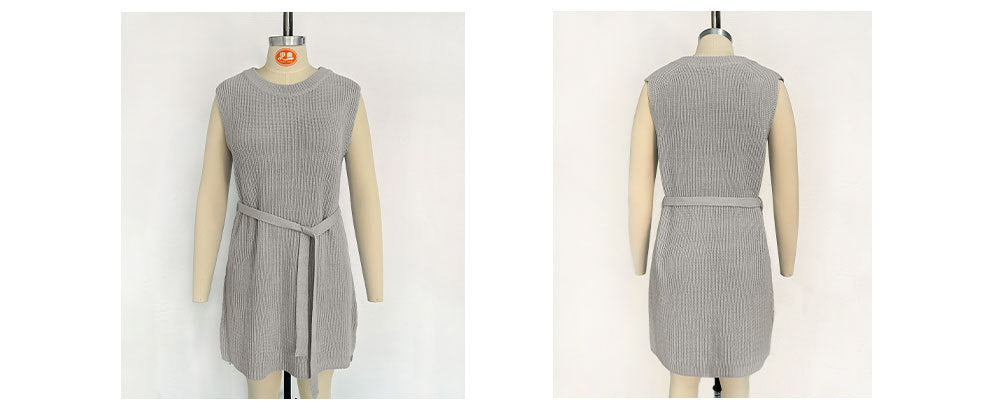 Spring Summer Women's Solid Color Round Neck Knitting Dress 19