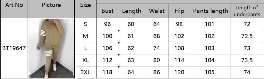 Casual Women's Spring And Autumn Round Neck Striped Patchwork Long Sleeve Top Pants Two-Piece Set 8