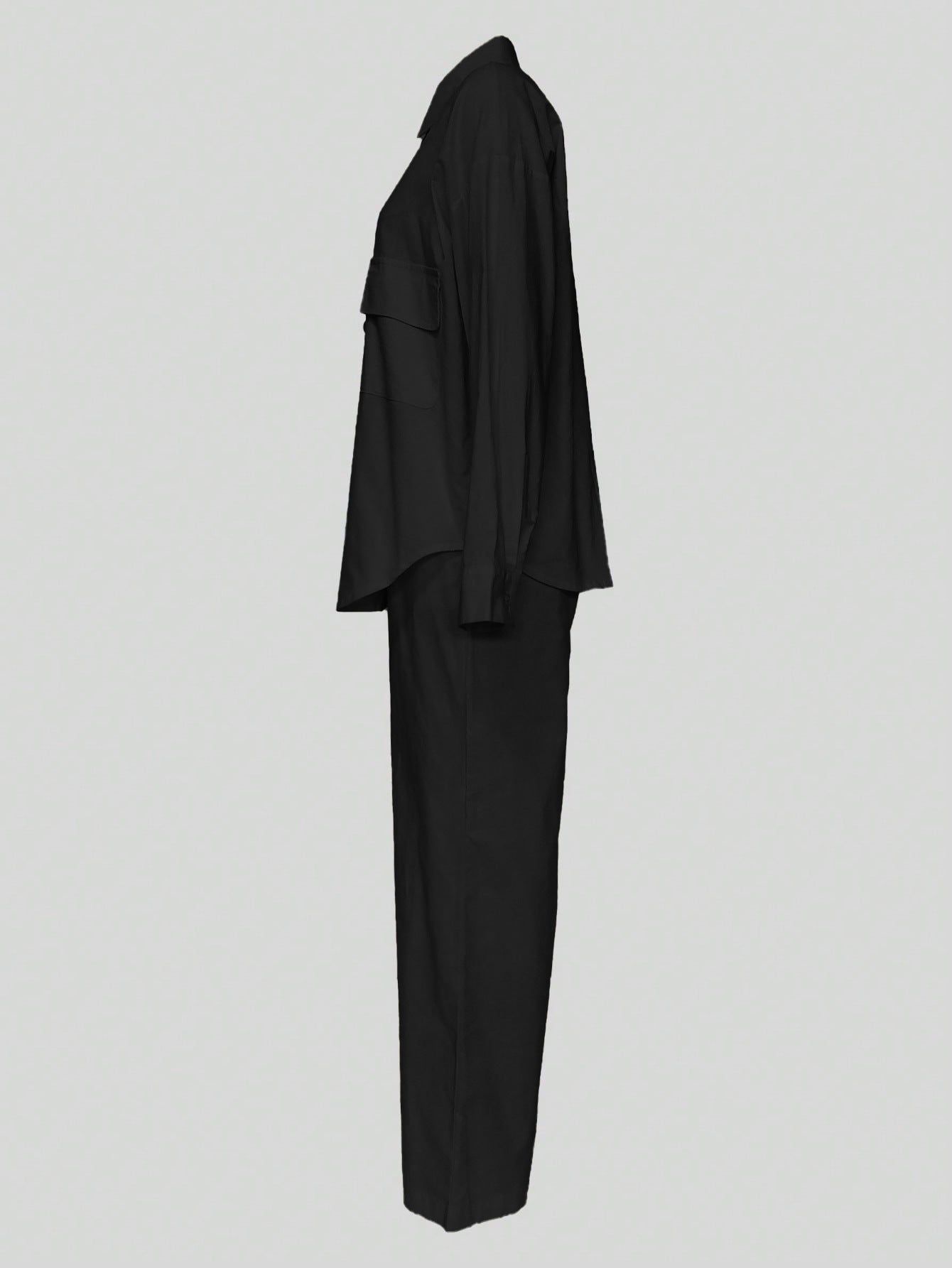 Women Solid Long Sleeve Turndown Collar Pocket Shirt and Pants Casual 2-Piece Set 6