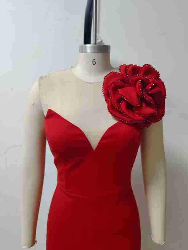 deep v flower slim solid color fashion elegant party dress 13