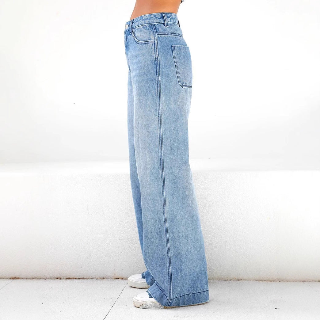 High Waist Loose Wide-Leg Women's Denim Pants 3