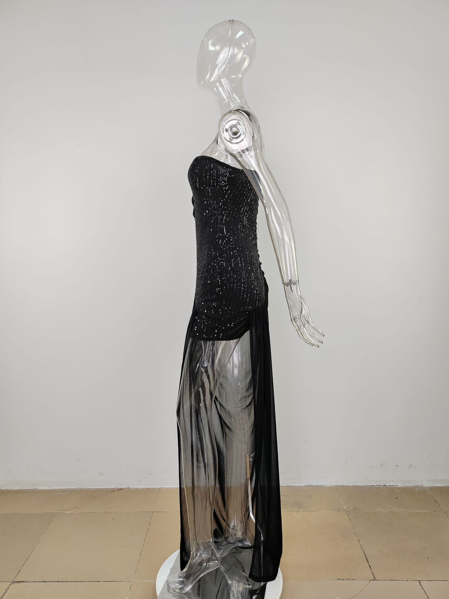 Women's Strapless Slit Sequin Dress 13