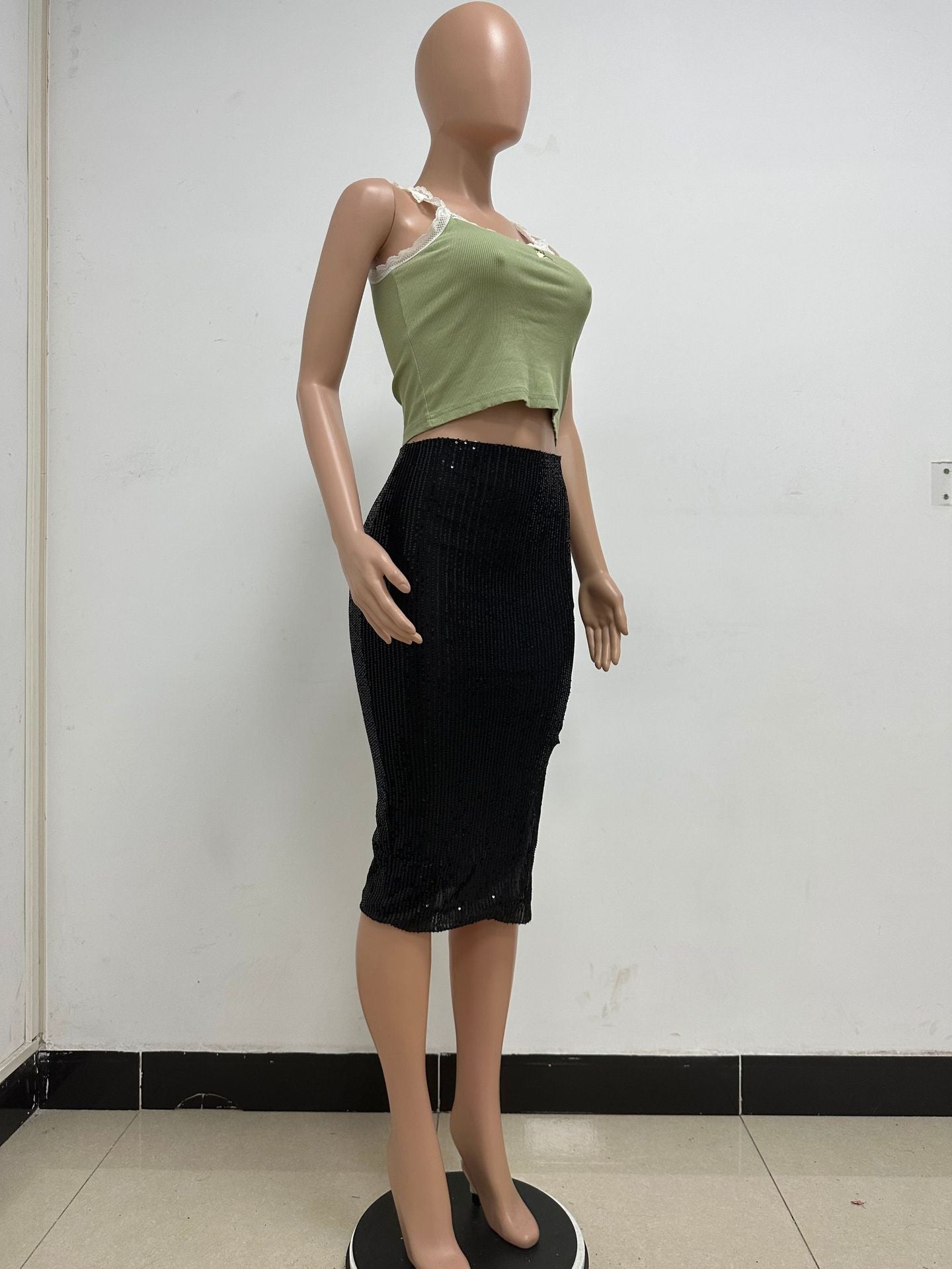 Women Slit Bodycon Sequined Skirt 59