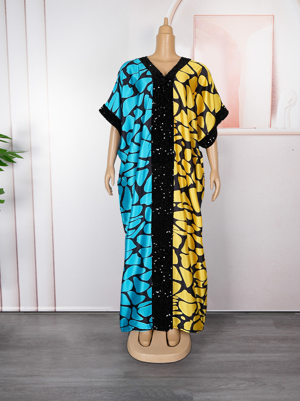 Africa Plus Size Women's Sequin Patchwork Printed Loose Dress 13