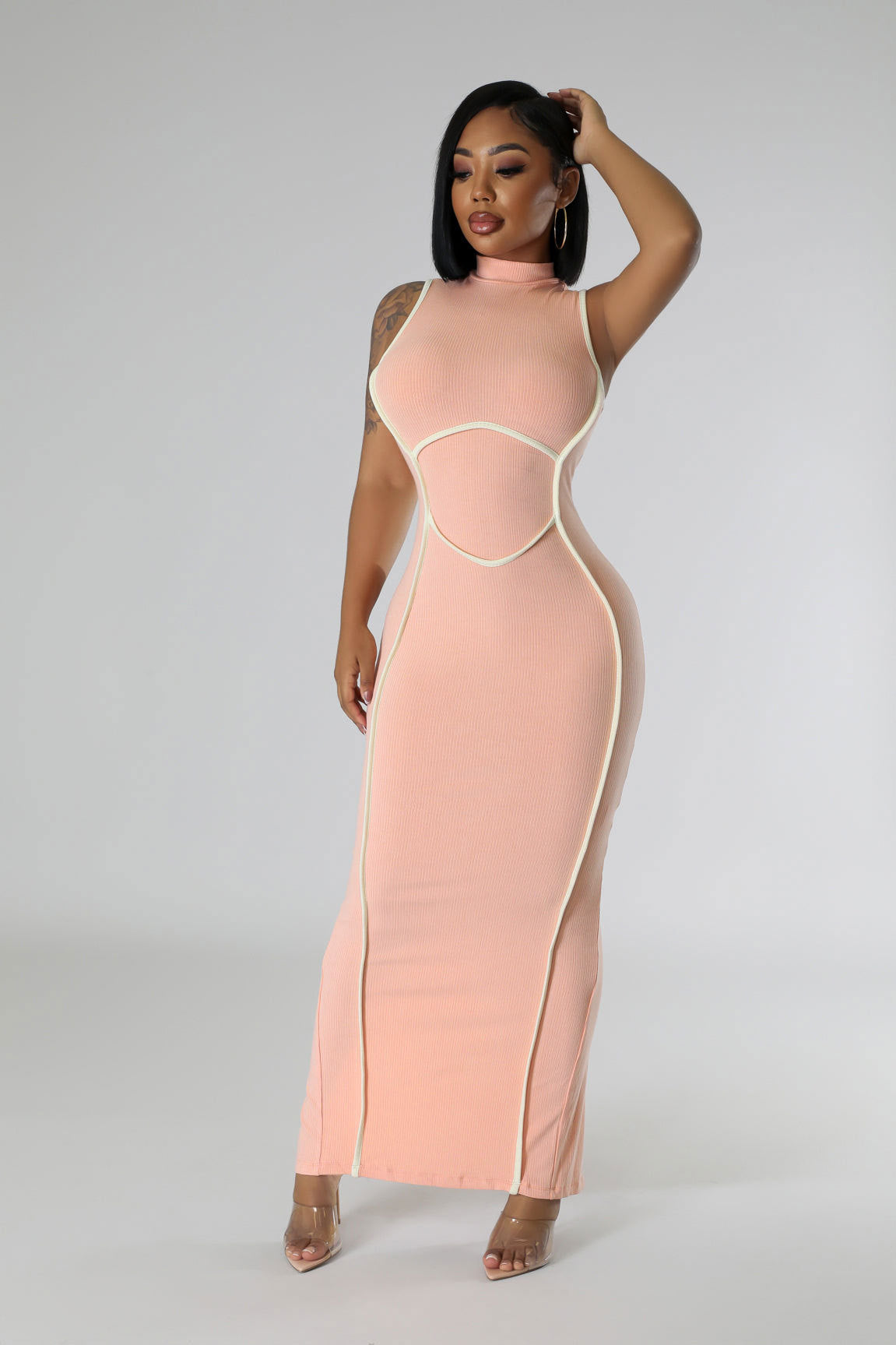 Casual Ribbed Patchwork Sleeveless Slim Long Dress 9