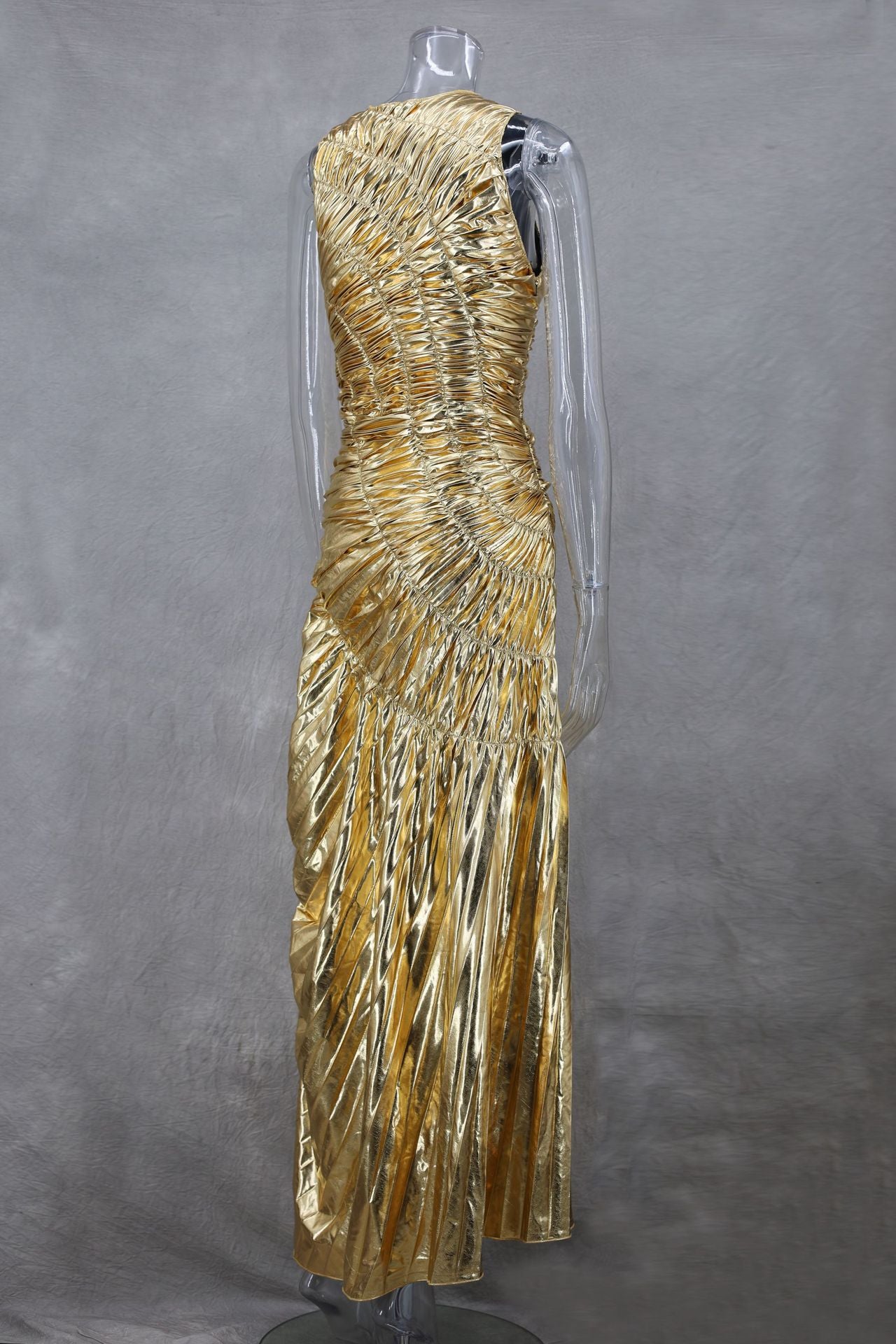 Sleeveless Sexy Shiny Color Pleated Long Evening Dress 9