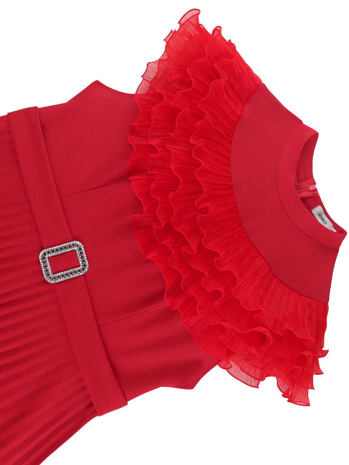 Women Mesh Patchwork Ruffle Edge Pleated Formal Party Dress 8