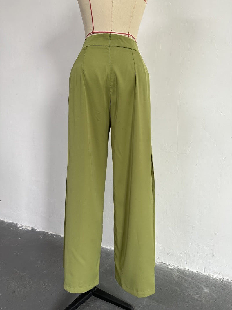 Women Autumn Printed Balloon Sleeve Shirt and Wide-leg Pants Casual Two-piece Set 19