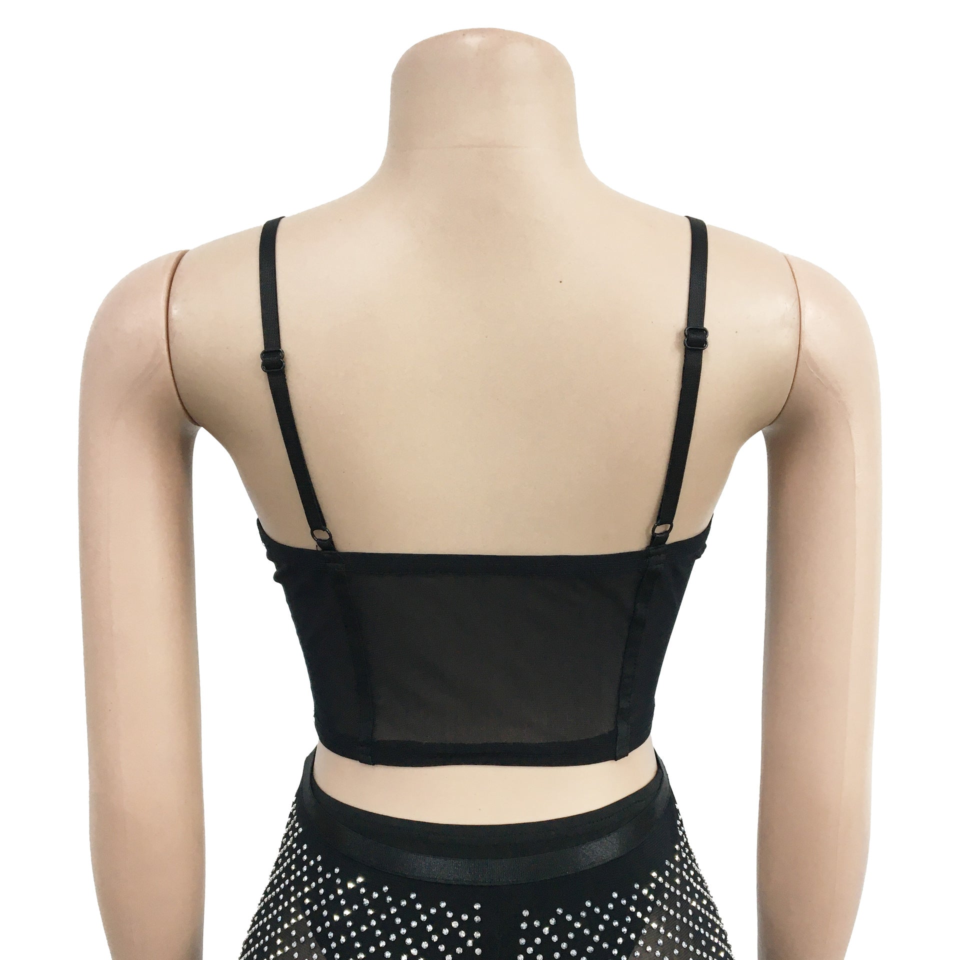 women's solid mesh Beaded suspender pants two-piece set 15