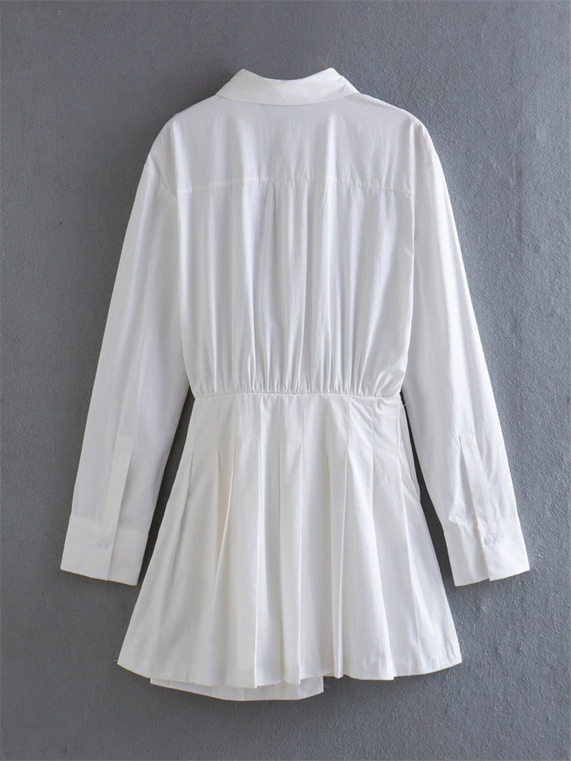 Summer Women's Comfortable Casual Patchwork Pleated Short Shirt Dress 5