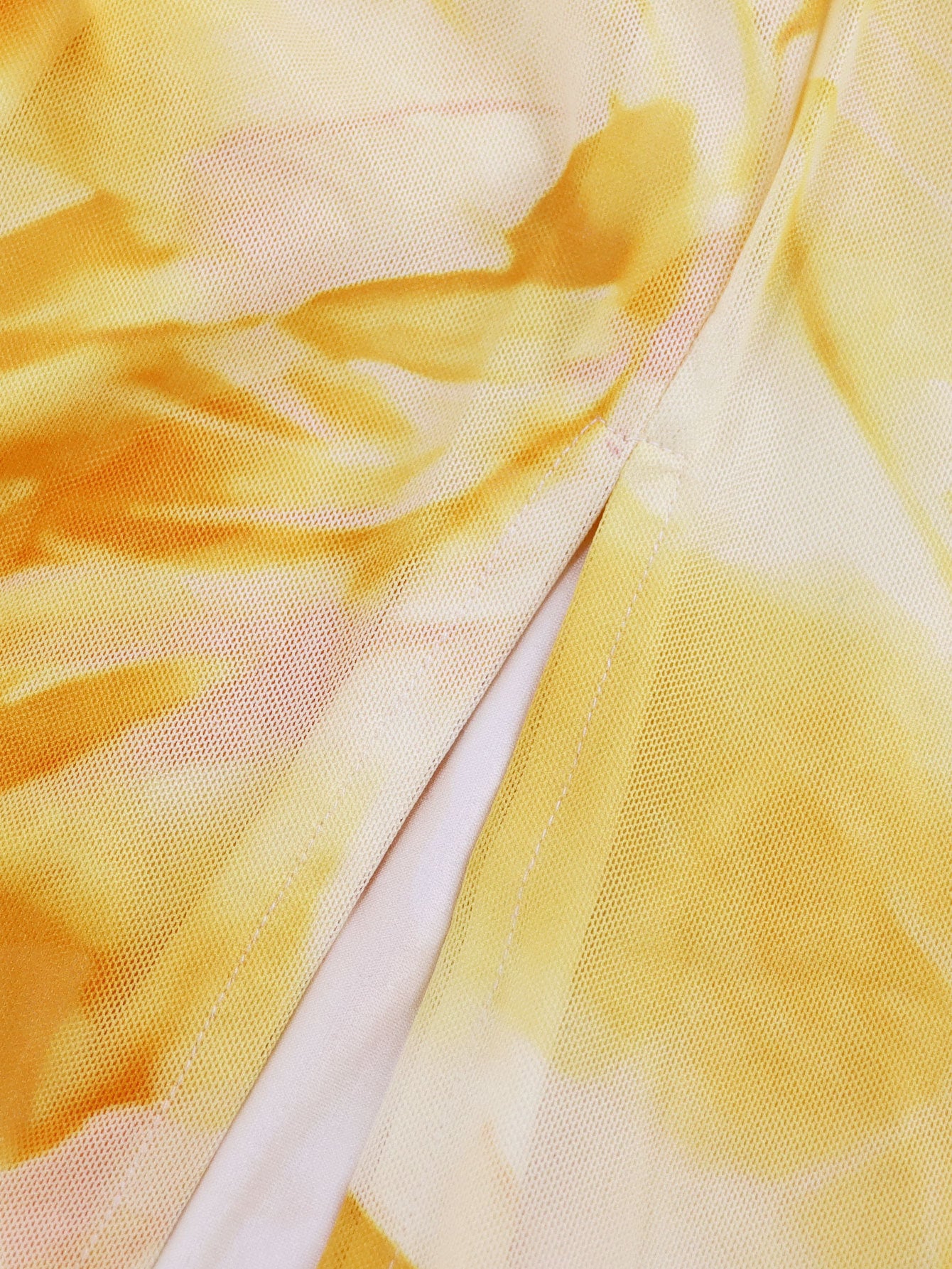 Elegant Strapless Yellow Tie-Dye Printed Side Slit Slim Summer Holidays Dress 8