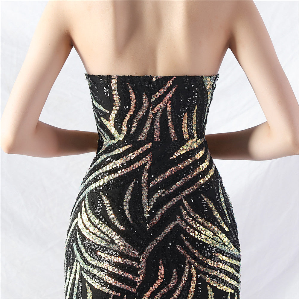 Sequin Mesh Patchwork Strapless Mermaid Evening Dress 45