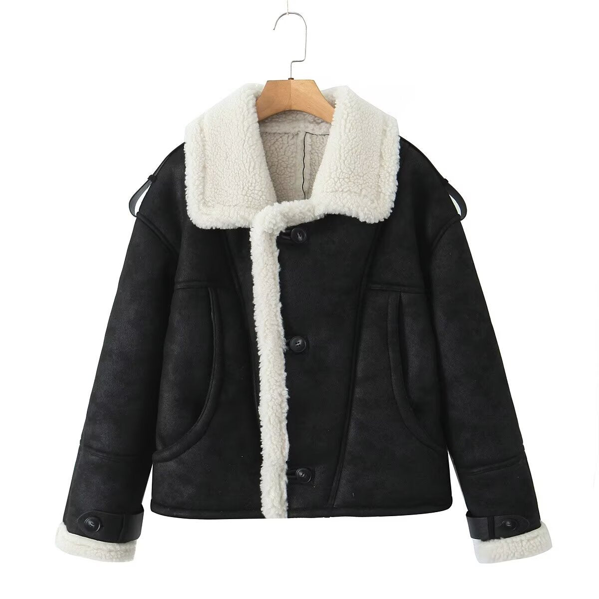 Women winter Turndown Collar lamb wool warm jacket 9