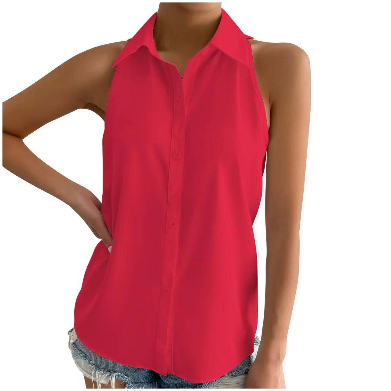Women sleeveless shirt Career Solid shirt 17