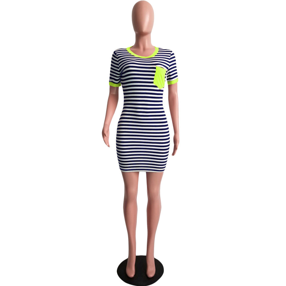 Summer Striped Print Pocket Dress 23