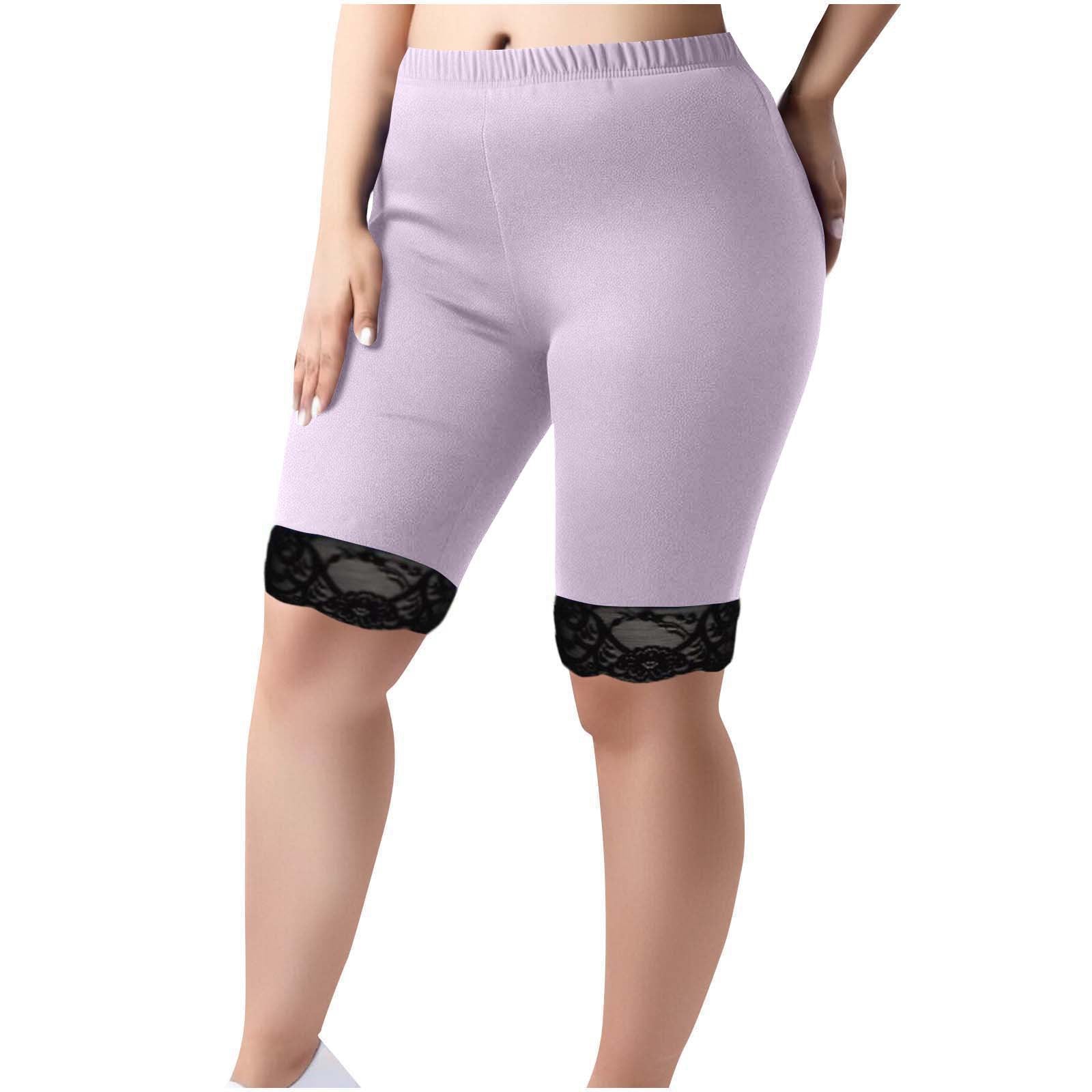 Women's Trousers Lace Knee-Length Shorts Plus Size Elastic Waist Tight Pants 16