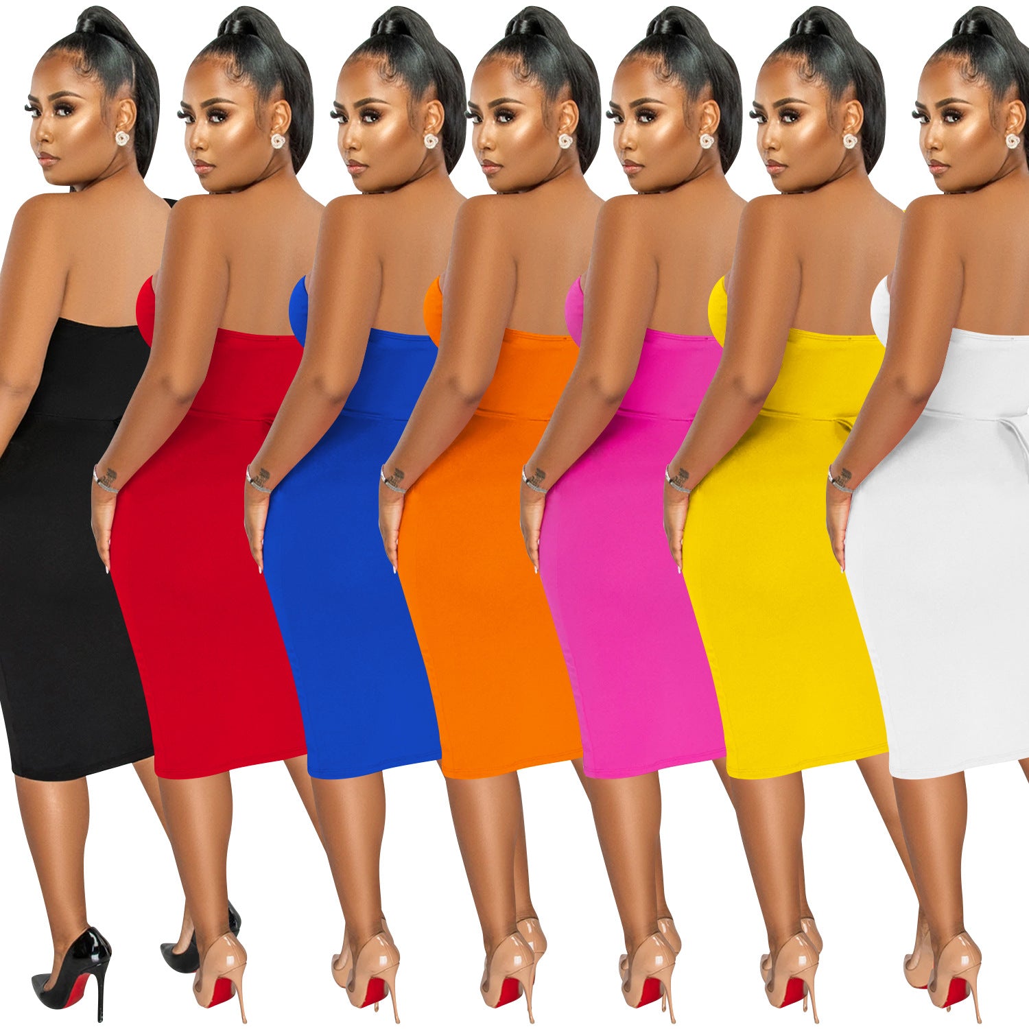 Fashion Casual Ruffle Slit One Shoulder Sleeve Dress Women 9