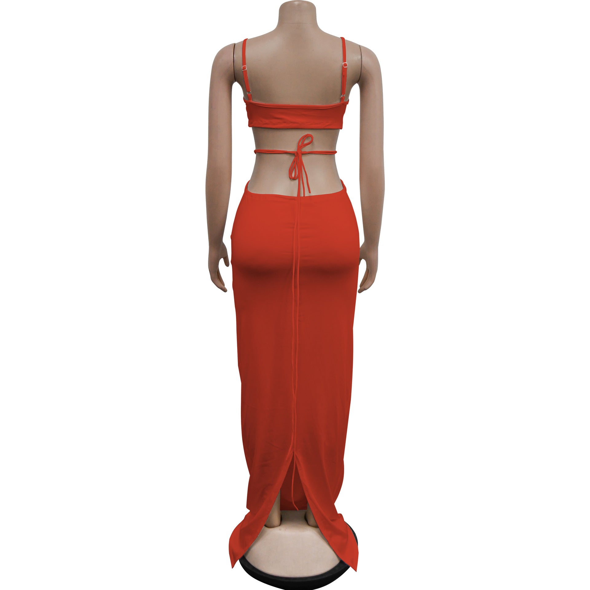 Women's Fashion Solid Color Lace-Up Sleeveless Straps Maxi Dress 24