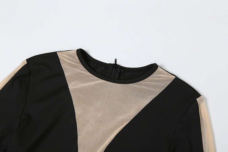 Autumn Women Fashion Sexy See-Through Round Neck Long Sleeve High Waist Slim Jumpsuit 12