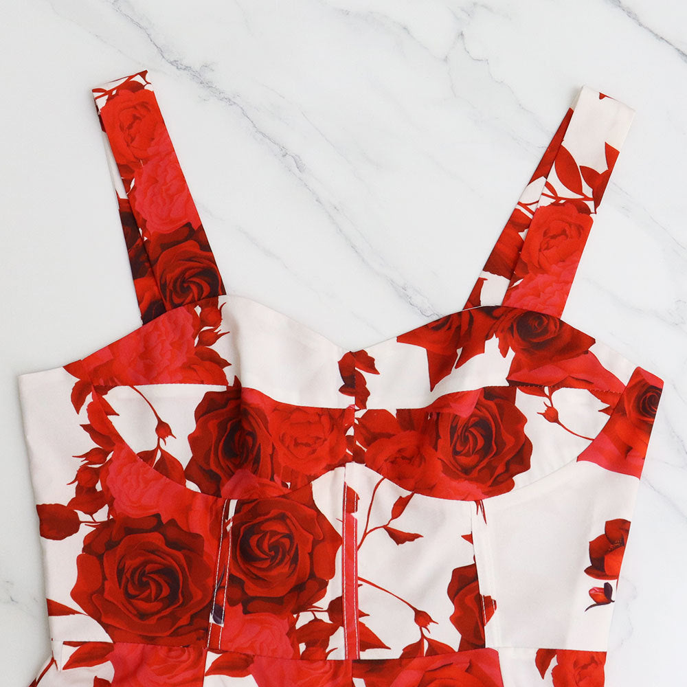 Strap Red Rose Printed Long Dress Chic Elegant Women's Dress 12