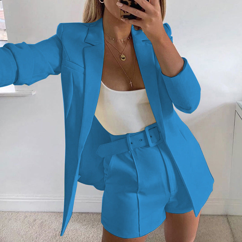 Women fashion Blazer+Shorts with belt Two-piece 13