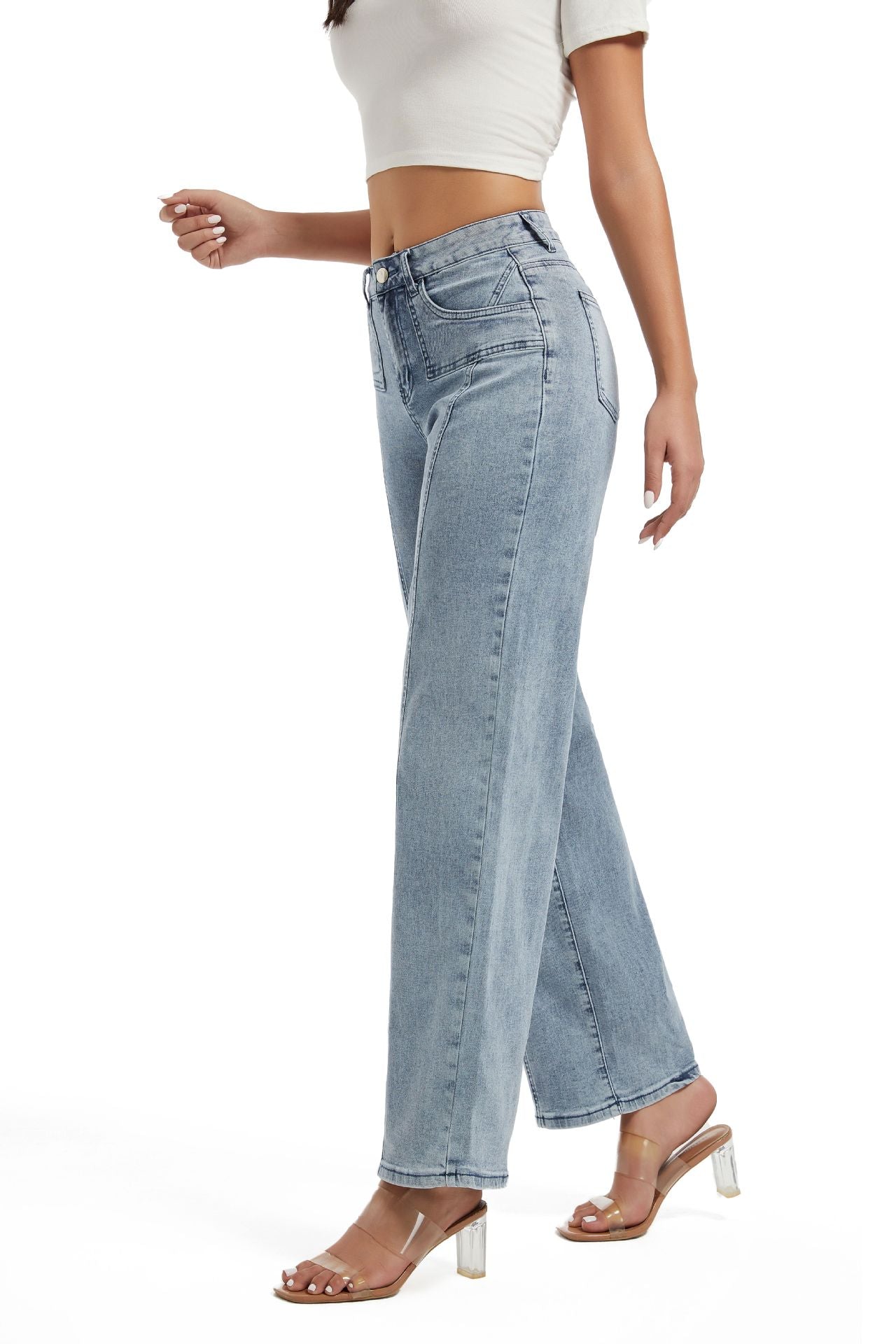 Autumn Long Jeans Blue Wide Leg Straight Denim Pants 5