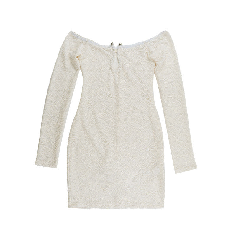 Women Sexy U-Button Off-Shoulder Long Sleeve Bodycon Dress 9