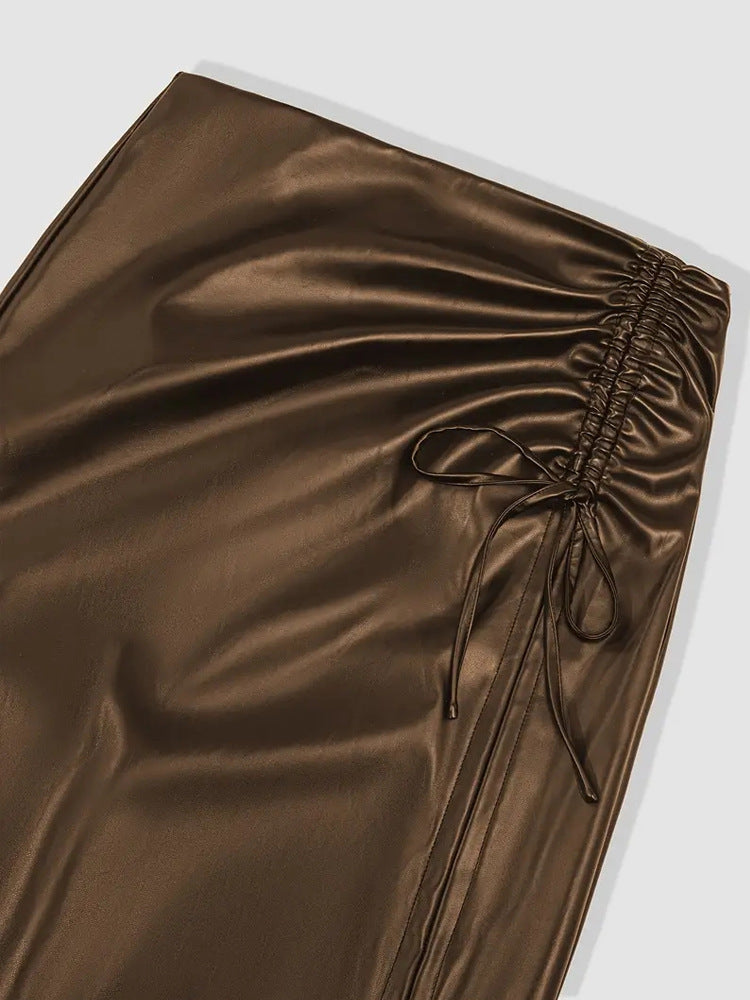 Women's High-Waist Slit PU Leather Skirt 17