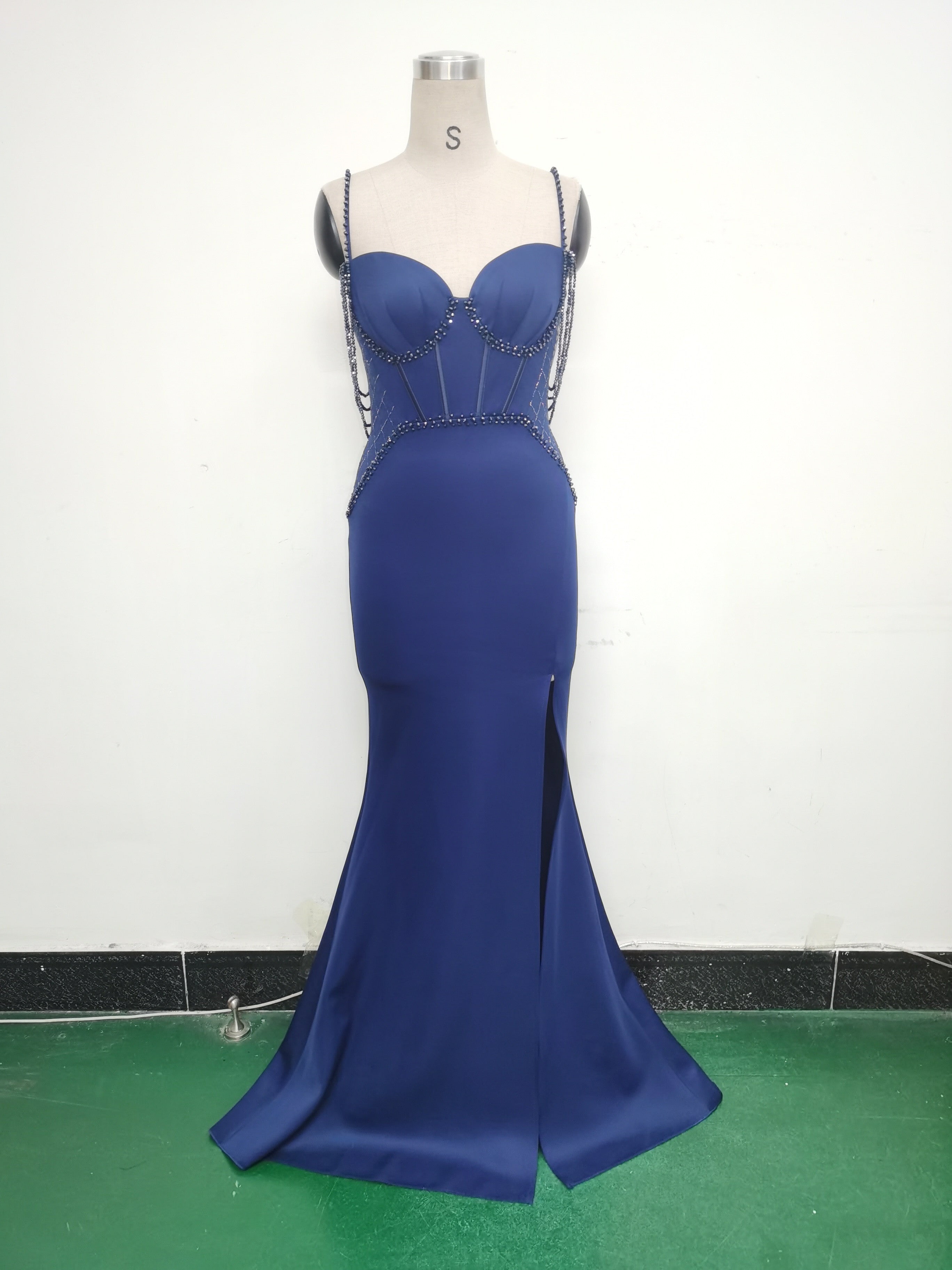 Women lace mesh herringbone Lace-Up beaded Formal Party evening dress 28