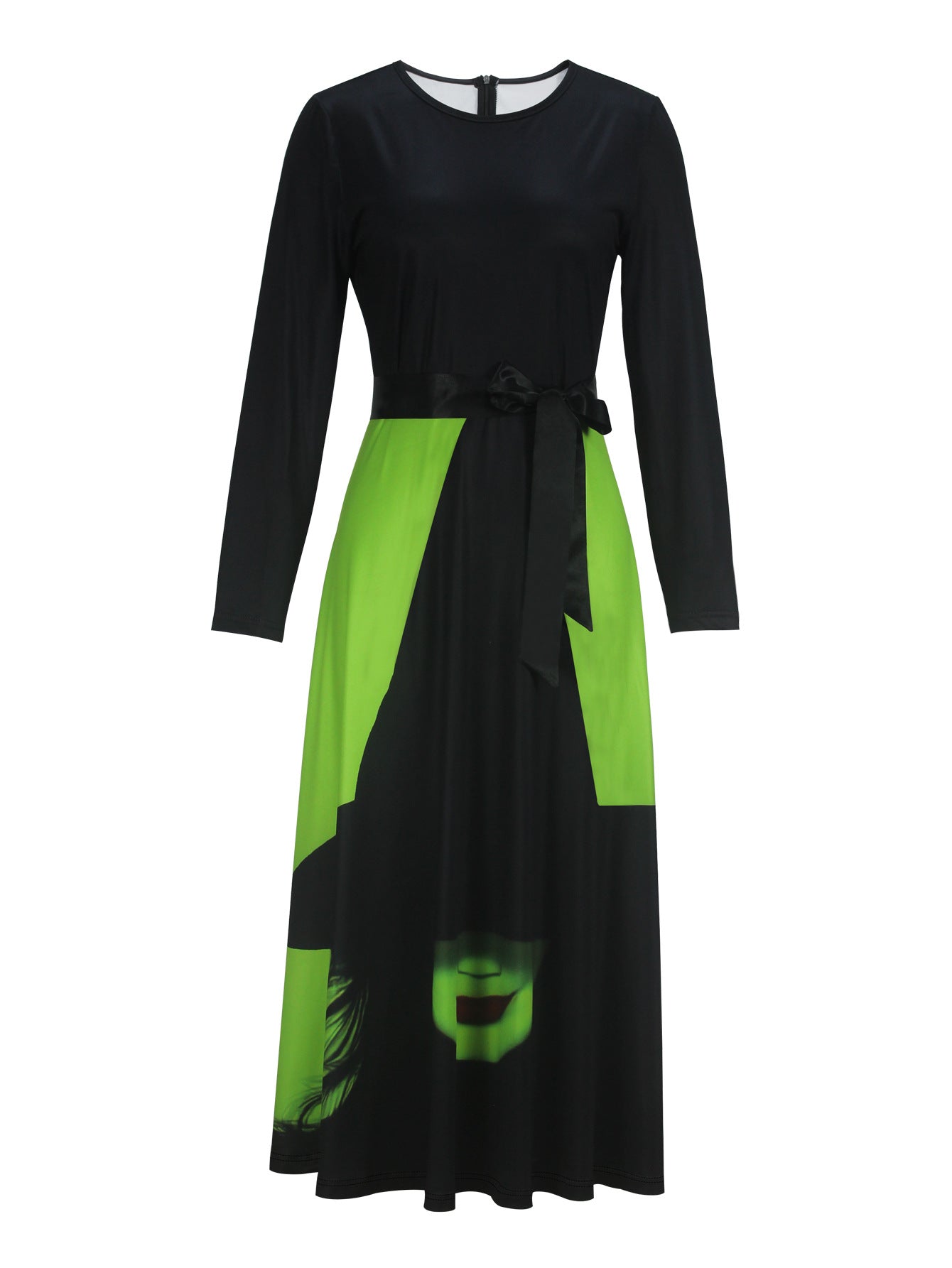 Women Halloween Witch Long-Sleeved Round Neck Dress 8