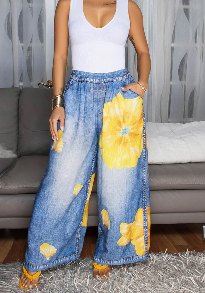 Women's print wide leg casual pants