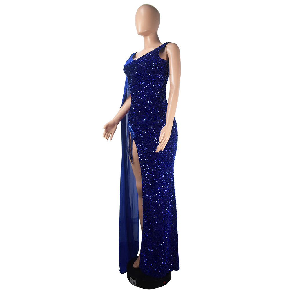 Women Sexy Sequin Tassel Long Dress Evening Dress 12