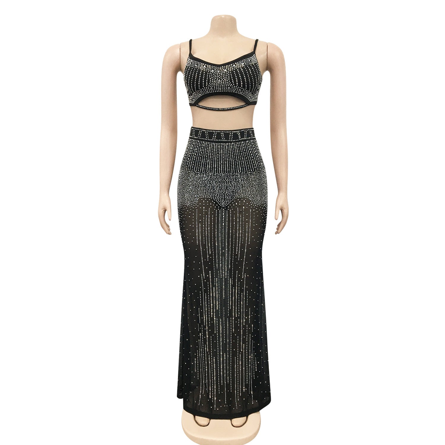 Women Sexy Party Mesh See-Through Camisole and Skirt Two-piece Set 9