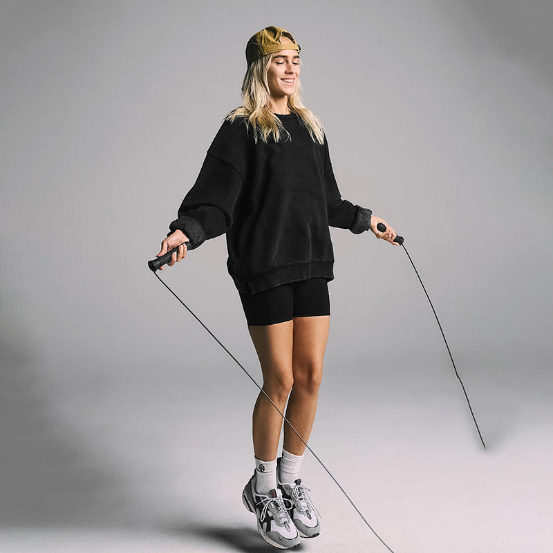 Women American Sports Loose Solid Casual Long Sleeve Top 5