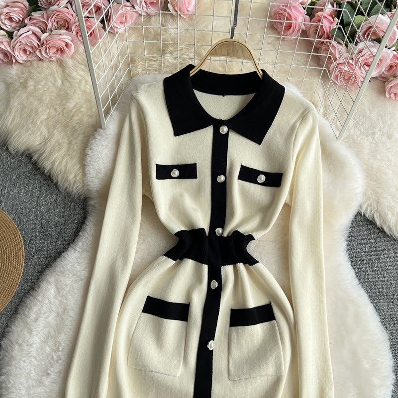 Women contrasting long-sleeved Knitting dress 6