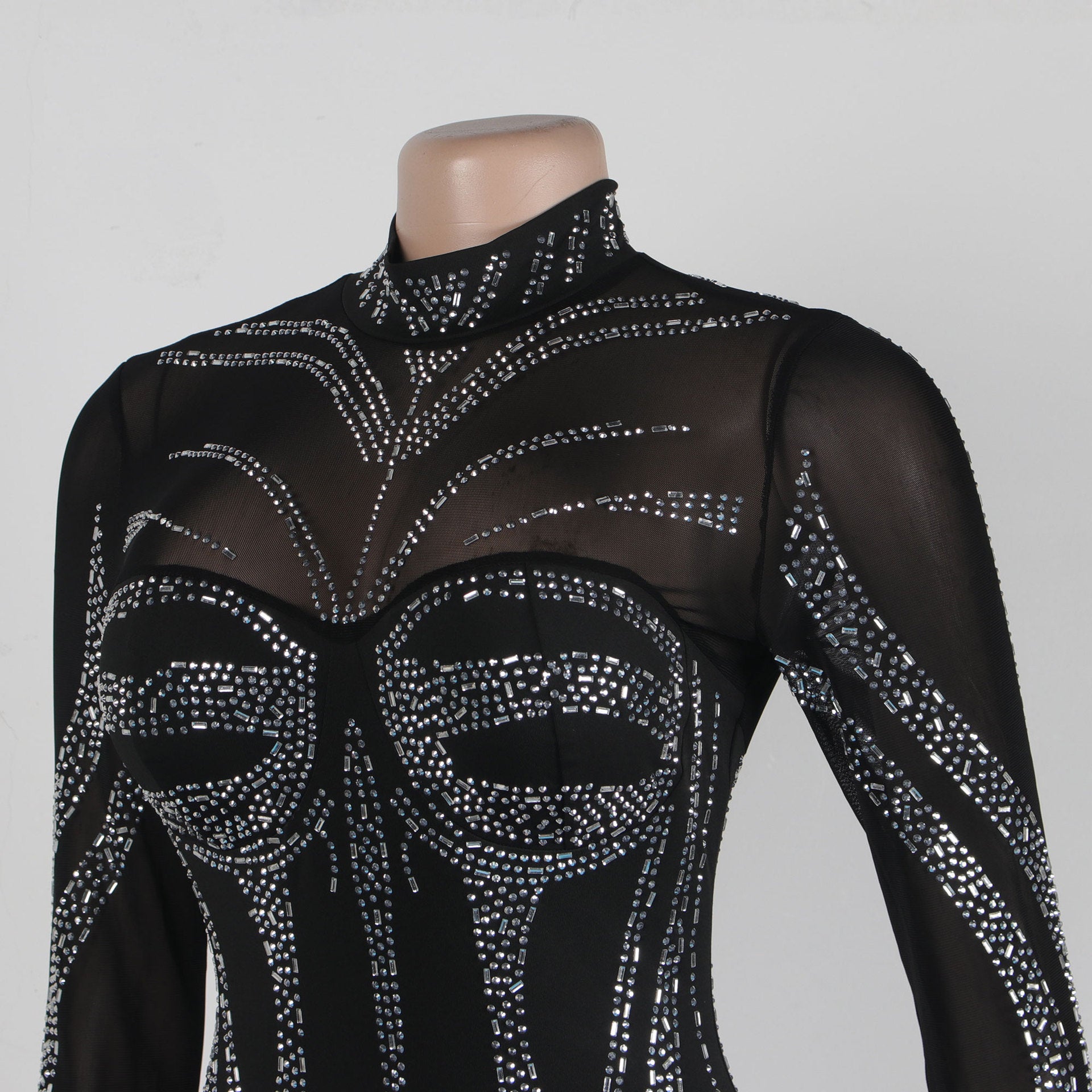 Sexy See-Through Beaded Mesh long sleeve Bodycon club dress 16