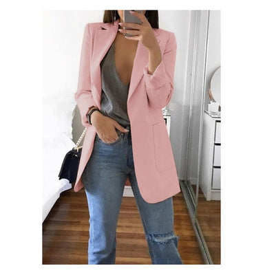 Spring Fall Women's Long Sleeve Plain Pocket Cardigan Blazer Jacket 4