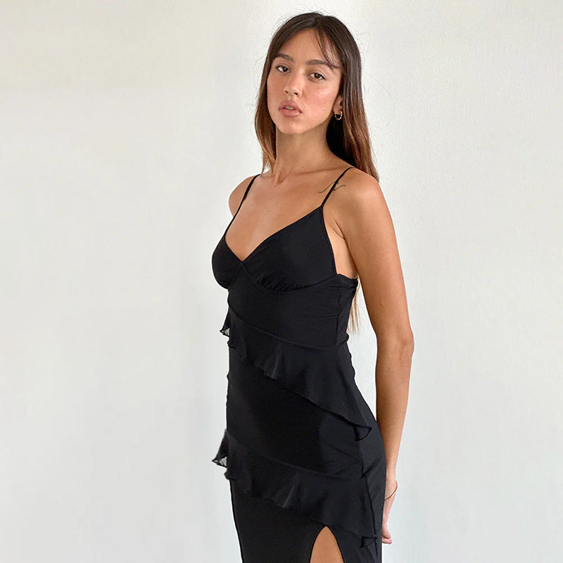 Women's Summer Sexy Straps V-Neck Slit Dress 3