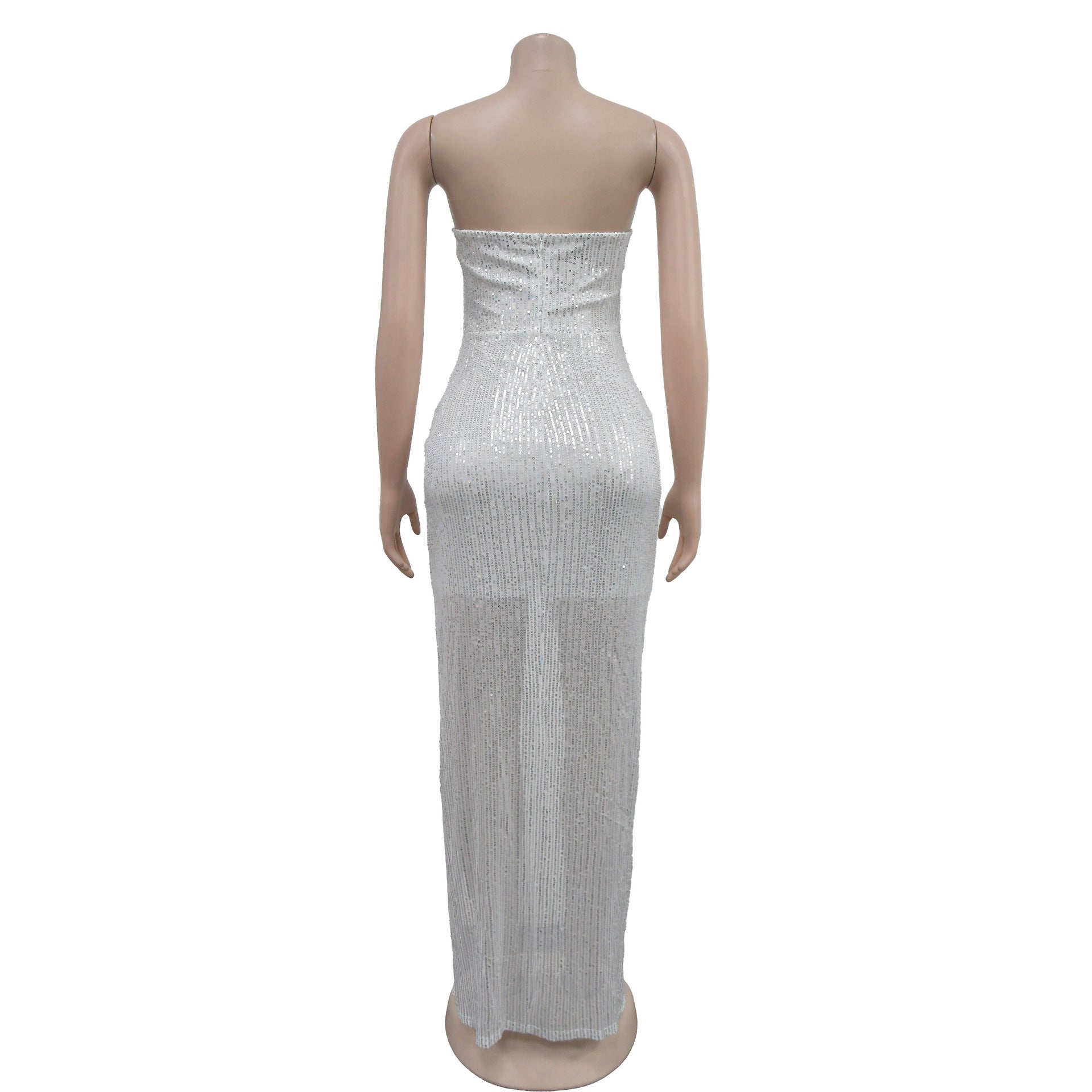 Fashion Women's Solid Color Sexy Sequin Low Back Long Dress 19