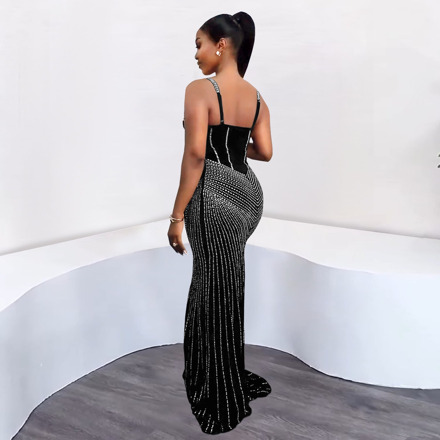 Women sexy beaded suspender dress 4