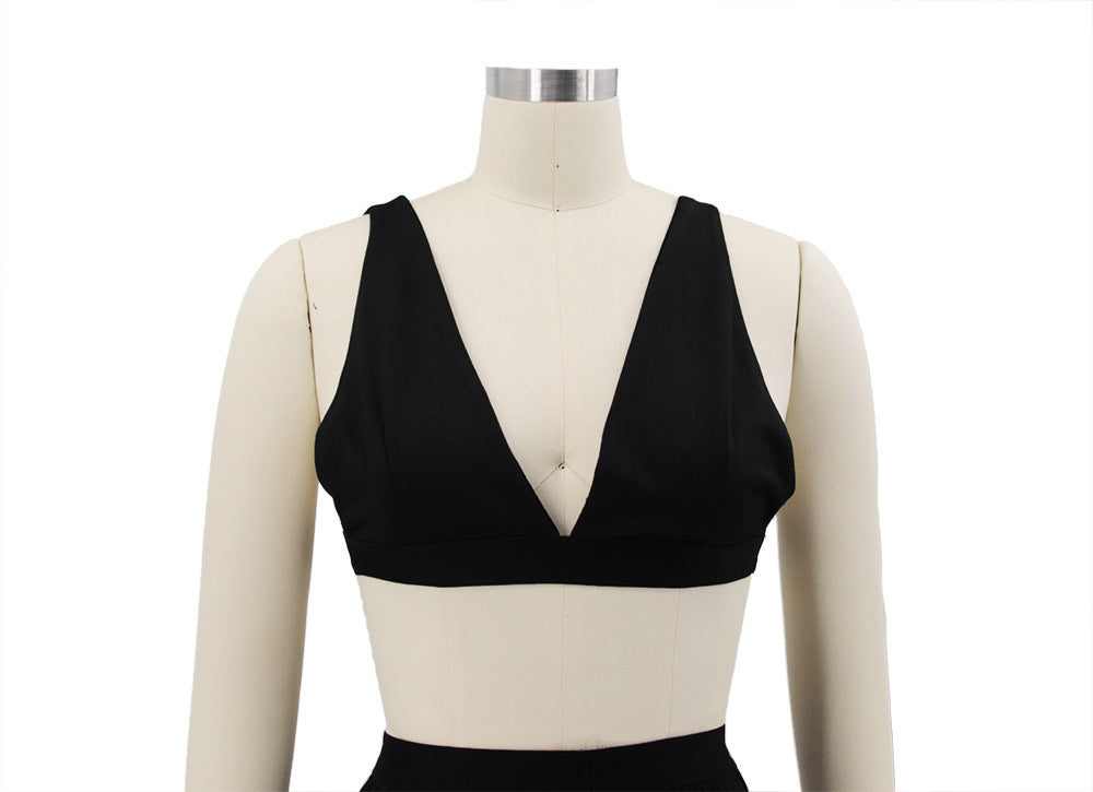 Women Solid Sling Elastic Casual Sports Two-piece Set 30